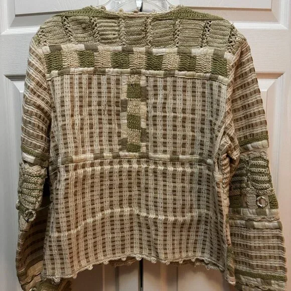 Coldwater Creek Medium Textured Crochet Patchwork Jacket Cardigan Neutral Boho - Picture 4 of 5